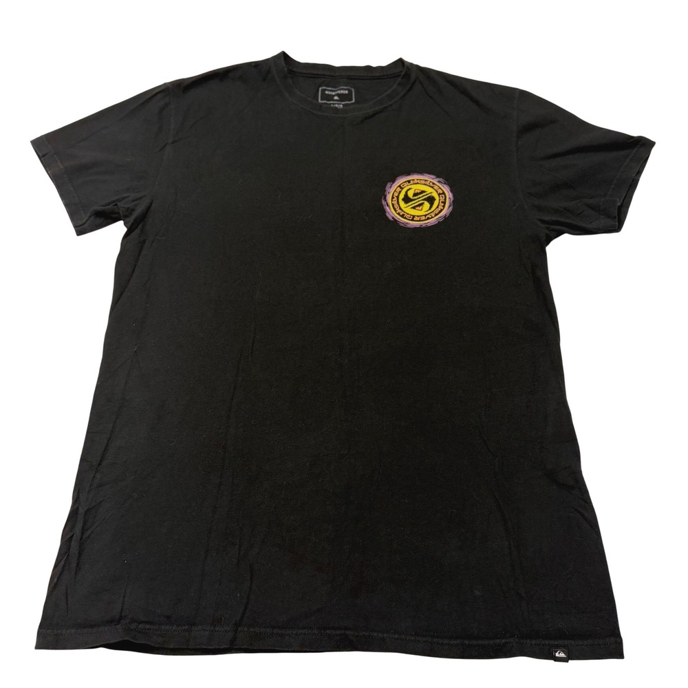 Quiksilver Mens Large Graphic T-Shirt‎ Black Regular Fit Surf Logo Short Sleeve